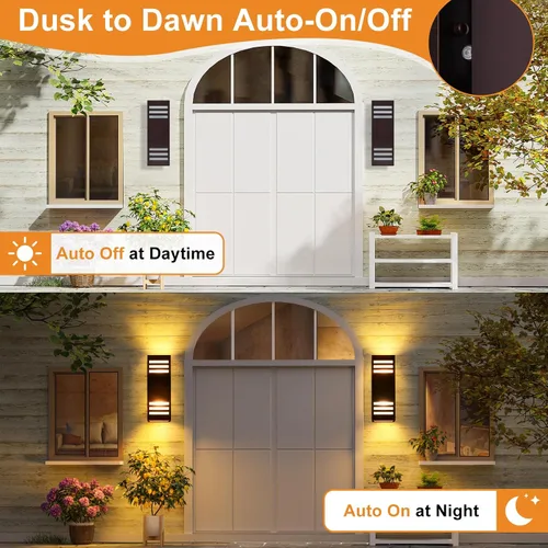 Miniatura 3 de Housen Solutions Paquete de 2 lámparas LED para exteriores del anochecer al amanecer arriba abajo, luces de pared para exteriores con 4 bombillas