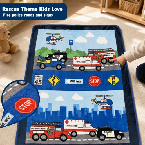 Miniatura 6 de EVERYDAY KIDS Manta para niños pequeños, 30 x 40 pulgadas, rescate de bomberos y policía, súper suave, afelpada, cálida y cómoda Bomberos y rescate