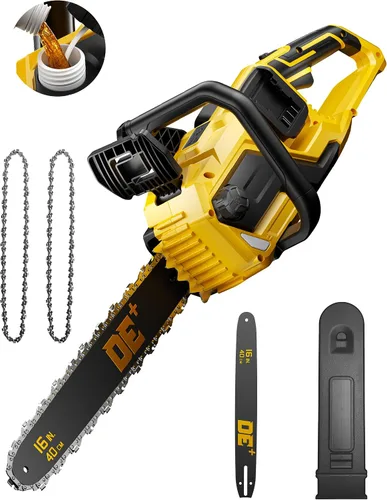 DeForce Motosierra Eléctrica Inalámbrica de 16" 40V, para Baterías DeWalt 20V Max, Motosierra a Batería sin Escobillas, con Engrasador Automático,