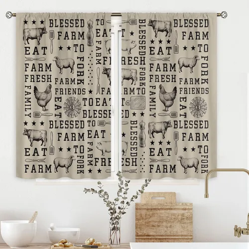 Miniatura 12 de Cortinas de cocina rústica Cinbloo de 52 pulgadas de ancho x 18 pulgadas de alto, bolsillo para barra, diseño de vaca occidental, cenefa campestre