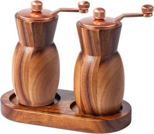 Miniatura 10 de Molinillo de pimienta, molinillo de sal y pimienta con soporte, salero y pimentero de madera, molinillo de especias manual recargable