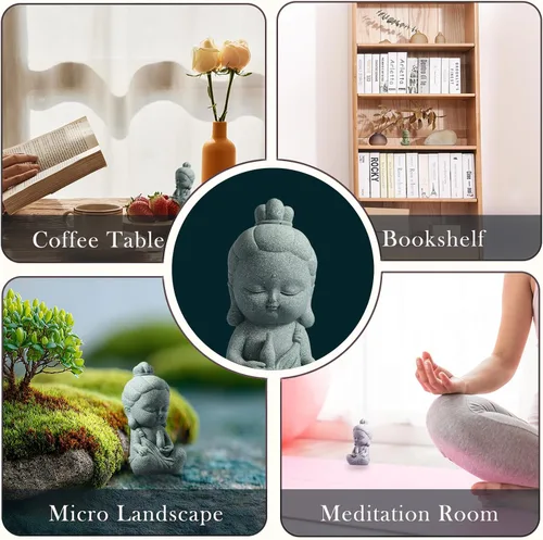Miniatura 4 de FENGSHUI-CAISHEN Pequeña estatua de Guan Yin – Piedra hecha a mano para meditar peces zen, acuario, tanque de decoración de escritorio, figura
