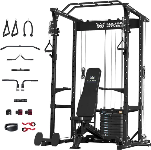 Miniatura 12 de MAJOR FITNESS Drone1 Power Cage - Rack de potencia multifunción para gimnasio en casa, estante para sentadillas, sistema de cruce de cables