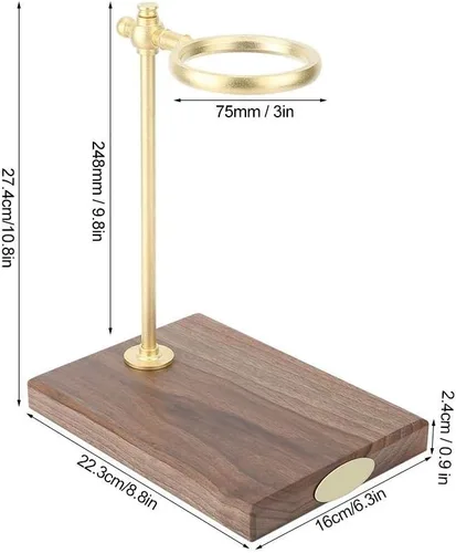 Miniatura 2 de Fdit Soporte para gotero de café de latón con base de madera, altura ajustable, rotación de 360 grados, preparación manual, 8.8 x 6.3 x 10.8 pulgadas