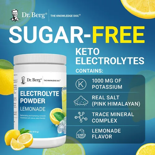 Miniatura 7 de Dr. Berg's Original Keto Electrolitos en polvo (100 porciones) - Cero ingredientes artificiales, polvo de electrolito sin azúcar, sin maltodextrina