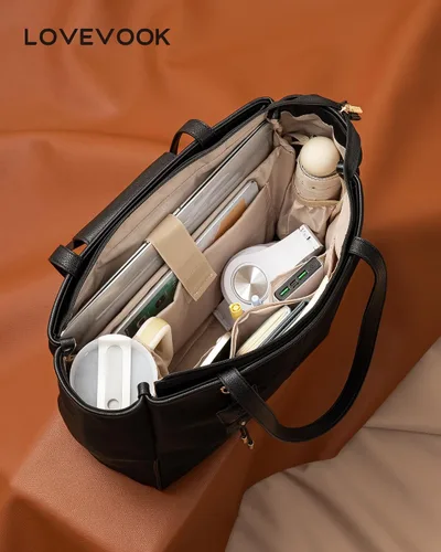 Miniatura 4 de LOVEVOOK Bolsa de mano para laptop para mujer, bolsa de trabajo de nailon con compartimentos para laptop de 15.6 pulgadas, bolso ligero a la moda