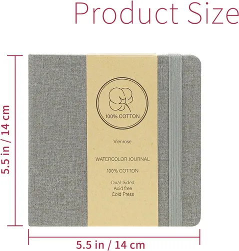 Miniatura 2 de Vienrose Cuaderno de bocetos de acuarela, diario de acuarela de 5.5 x 5.5 pulgadas con 24 hojas de 140 libras (300 GSM) de papel de acuarela de Gris