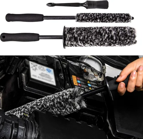 Kit de cepillo de llanta de coche, cepillo de rueda Woolies, Cepillo de limpieza de coche, Varilla de fibra, Cepillo de limpieza de fibra de anillo