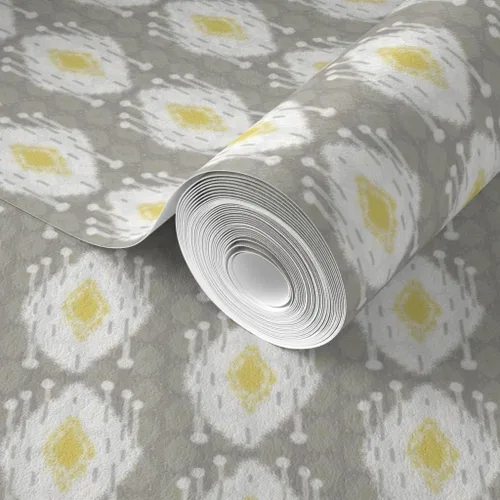 Miniatura 2 de Papel tapiz de grado comercial - Sueño de madera flotante gris tribal escandanavo bloque estampado Ikat enrejado gris mediados de siglo moderno