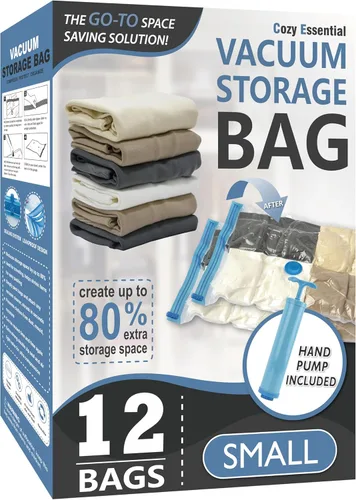 Cozy Essential Vacuum Storage Bags, 80% Compression Vacuum Seal Space Saver Plastic Packaging Bags for Clothes, Blankets, Pillow, Bedding,