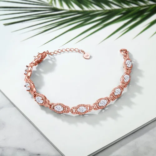 Miniatura 94 de Gem Stone King 18K Rose Gold Plated Silver Oval Gemstone Birthstone Tennis Bracelet For Women Oval 6X4MM 7 Inch With 1 Inch Extender Fine