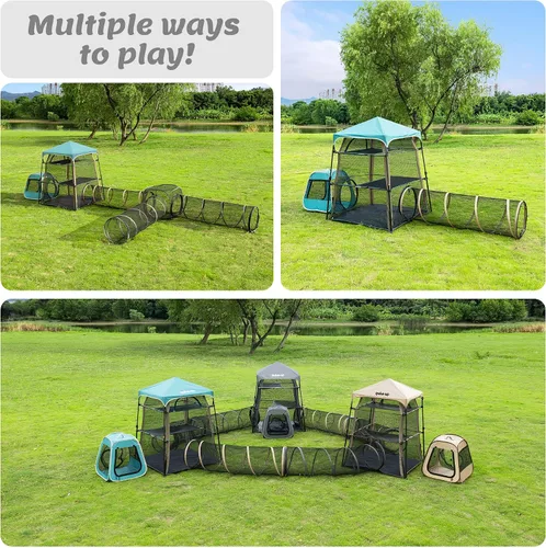 Miniatura 6 de Catio extragrande para gatos al aire libre, tienda de campaña 3 en 1 para gatos con túnel/cubo desplegable, catio portátil, tienda de campaña