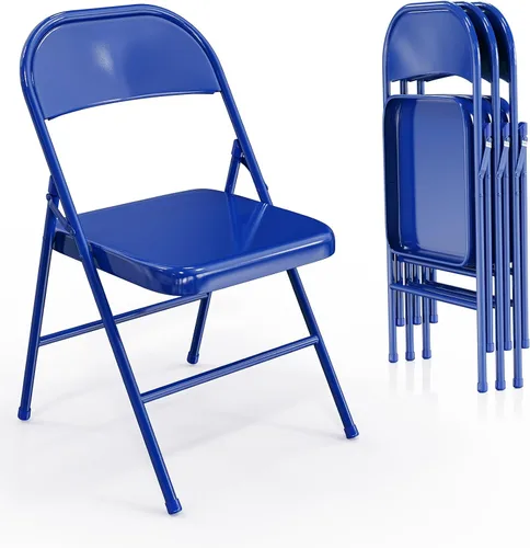 Miniatura 9 de VINGLI Sillas plegables con marco de metal de acero, capacidad de 350 libras, duraderas, portátiles y versátiles para uso en interiores y Negro