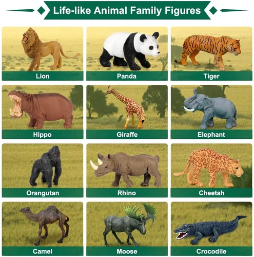 Miniatura 2 de Figuras de juguetes de animales de safari, 12 figuras realistas de animales salvajes de la selva, juego de animales de zoológico africano grande