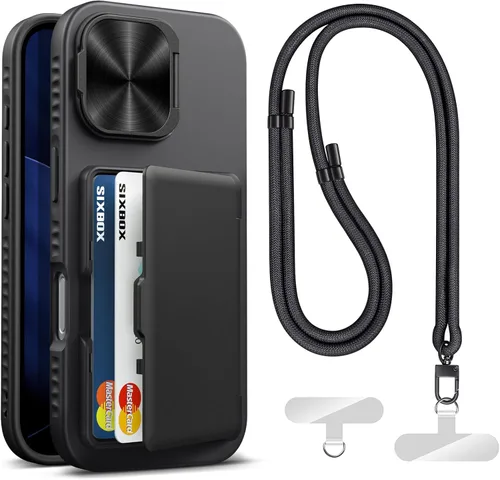 Miniatura 31 de Funda para iPhone 16e tipo cartera, soporte integrado, tarjetero y cubierta para lente de cámara, protección de cuerpo completo, resistente, Negro