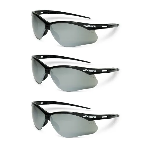 Jackson Safety SG - Lentes de seguridad para hombres y mujeres, lentes antiarañazos con marco negro, ANSI Z87.1, paquete de 3 (varios estilos)