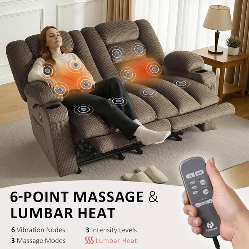 Miniatura 4 de MCombo PR648SET - Sofá reclinable eléctrico de gravedad cero de 55.9 pulgadas con masaje de calor y vibración, sofá biplaza reclinable con puertos