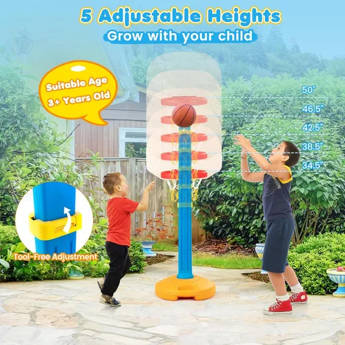 Miniatura 2 de Costzon Aro de baloncesto para niños, altura ajustable de 3.9 pies - 5.2 pies canasta de baloncesto para niños, mini juego de baloncesto portátil