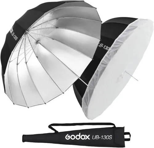 Godox UB-130S - Paraguas parabólico reflectante profundo de 51.2 pulgadas, 51.2 in, color plateado, interior de fotografía, paraguas de luz suave