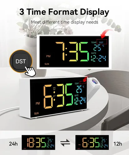 Miniatura 6 de Netzu Reloj de proyección para techo de dormitorio, despertadores con proyector giratorio de 180°, temperatura de fecha y día de la semana, DST