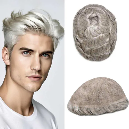 Miniatura 105 de Toupee For Men Real Human Hair System Mens Hair Piece Breathable Mens Toupee Durable Men Hairpiece 6X8#1 Jet Black 80% Density