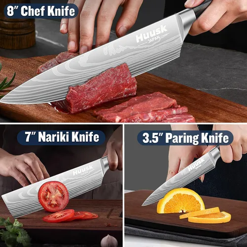 Miniatura 4 de Huusk Juego de cuchillos de chef japoneses, juego de cuchillos de cocina profesionales, juegos de cuchillos de cocina ultra afilados con mango