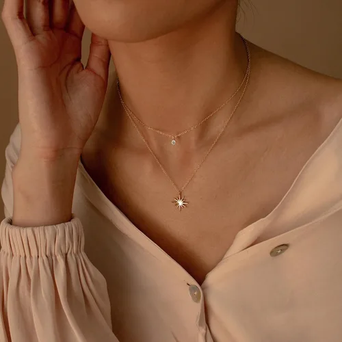 Miniatura 2 de Collares en capas para mujer, chapado en oro de 14 quilates, collar de cadena de clip de espiga de espiga simple, collares de oro simple para mujer