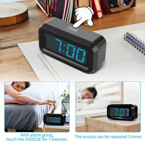 Miniatura 5 de KWANWA Reloj Despertador, Reloj Digital, Pantalla Constantemente de Dígitos LED Azules de 1.2'', Funciona con Baterías, Repetición, Reloj de Pared