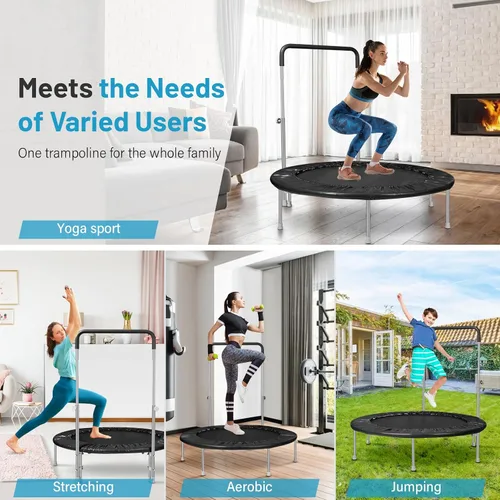Miniatura 8 de Lyromix - Trampolín rebotador de 40 pulgadas / 48 pulgadas para adultos con barra ajustable, mini trampolín de fitness para adultos y niños, pequeño