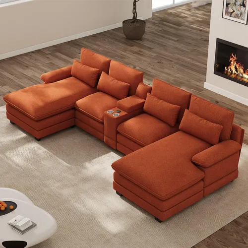 Miniatura 10 de Sofá seccional en forma de U de 132 pulgadas, mullido y afelpado de pana de 4 asientos, sofás seccionales color negro para sala de estar, cómodo