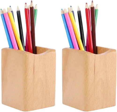 Miniatura 6 de Paquete de 2 Soportes de Madera para Bolígrafos y Lápices Multiusos de Madera Natural Vaso para Lápices Organizador de Escritorio Caja