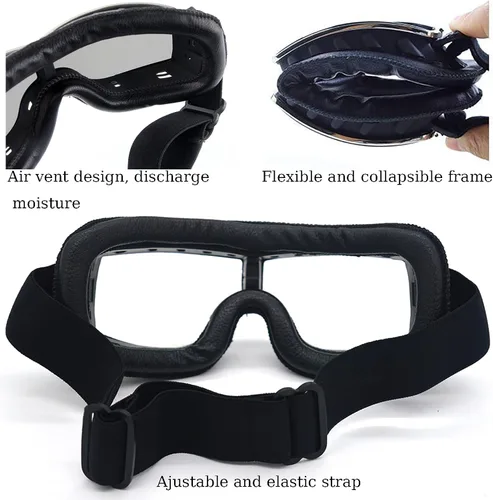 Miniatura 3 de Gafas de Motocicleta Vintage Antiarañazos Gafas de Scooter Esquí para Hombres Mujeres Adultos