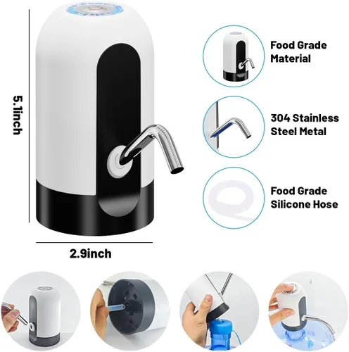 Miniatura 9 de Bomba de agua para botellas de agua, bomba de agua eléctrica portátil de carga USB para botellas de agua universal de 5 galones Blanco