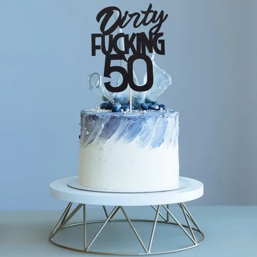 Miniatura 7 de Dirty Fuxking - Decoración para pastel de cumpleaños 50 – Decoración para pastel de 50 cumpleaños con purpurina negra – Divertida decoración