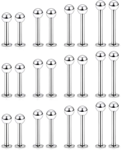 Labret Barbell 24 piezas Monroe - Piercing para labio, hélice, tragus, cartílago, piercing de acero quirúrgico para mujeres y hombres, 20-12G