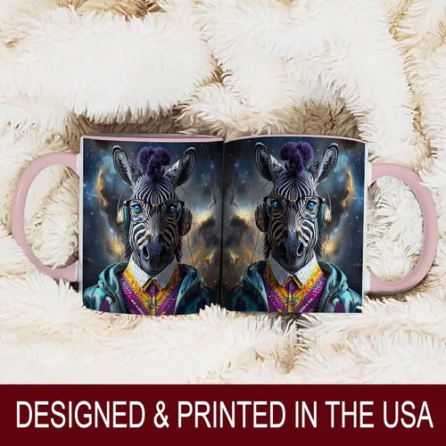 Miniatura 4 de Hipster Zebra Galaxy - Taza de café de animales futuristas, estética de ciberpunk de ciencia ficción, regalo moderno para amantes de la música, taza