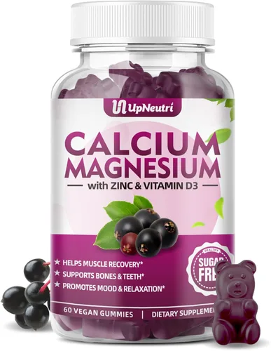 Calcio, magnesio y zinc con suplemento de vitamina D3, gomitas de calcio sin azúcar para mujeres y hombres, gomitas de zinc de alta absorción para