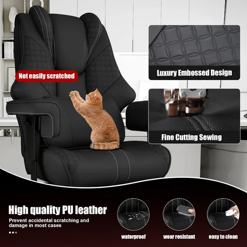 Miniatura 5 de Silla de oficina grande y alta de 400 libras, silla ejecutiva de cuero ergonómica ancha para personas pesadas con reposapiés, silla reclinable