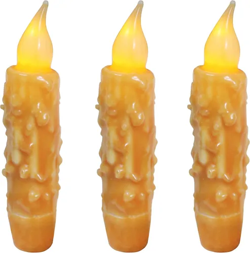 Miniatura 30 de CVHOMEDECO. Velas de cera real sumergidas a mano con temporizador LED con pilas, velas cónicas sin llama primitivas del país, 4-3/4 pulgadas, negro