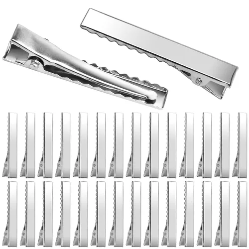 Pinzas para el pelo de cocodrilo, 210 pinzas de metal de una sola punta para lazos y manualidades – Pinzas planas plateadas a granel para hacer