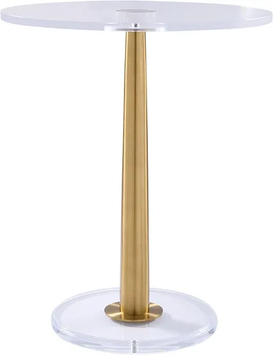 Miniatura 7 de Mesa de acrílico transparente con poste de metal de cono (pequeña, oro cepillado)