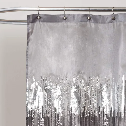 Miniatura 3 de Lush Decor Cortina de Ducha Night Sky, Individual, 72" An x 72" L, Negro y Gris - Cortina de Ducha con Lentejuelas - Cortina de Baño Brillante