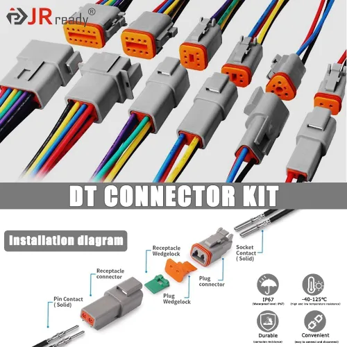 Miniatura 2 de JRready ST6308 Kit de conectores Deutsch, conector DT impermeable de 2 3 4 6 8 12 pines, tamaño 16 contactos sólidos, crimpadora DT2 equivalente a
