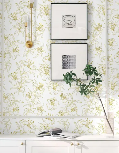 Miniatura 3 de Papel tapiz autoadhesivo y removible de 78.7 x 17.3 pulgadas, papel de contacto blanco y amarillo, papel tapiz floral autoadhesivo extraíble
