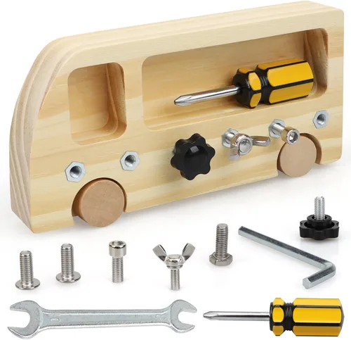 TOY Life Juego de tablero de destornillador Montessori de madera para niños pequeños y niños de 3, 4, 5 años, juguetes sensoriales de autobús