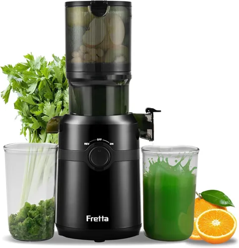Miniatura 10 de Exprimidores de prensa en frío, máquinas exprimidoras Fretta con material PCTG de los Estados Unidos, se adaptan a frutas y verduras enteras
