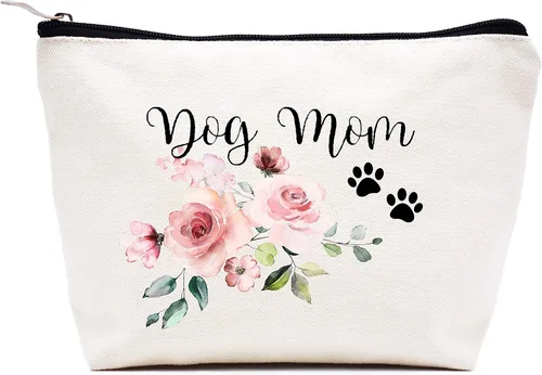 LIBIHUA Bolsa de maquillaje para mujer, bolsa de cosméticos regalos para ella, bolsa de viaje femenina, Beige, 328-perro mamá