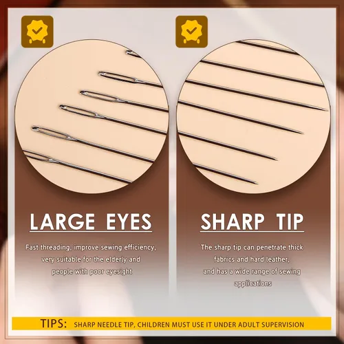 Miniatura 3 de Agujas de coser grandes para ojos, agujas afiladas de 2.05 pulgadas para coser a mano, aguja de hilo de bordado de cuero para manualidades