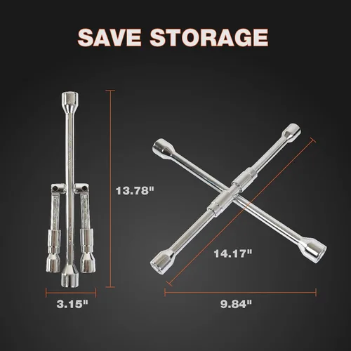 Miniatura 2 de Jack Boss Llave de llanta plegable de 4 vías, 14 pulgadas SAE + llave cruzada de neumático métrico universal y plegable para automóvil, camiones..