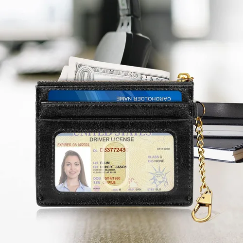 Miniatura 2 de SEAVILIA Tarjetero llavero cartera para mujer con ventana de identificación RFID monedero regalo abeja delgada minimalista pequeña cartera